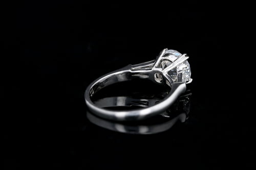 Classic Three Stone Engagement Ring Round, Tapered Baguette Side Stones