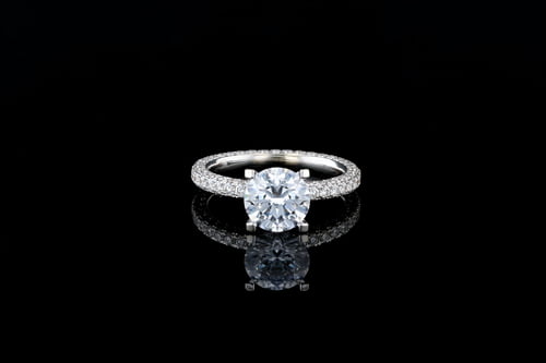 Three Sided Pave' Round Solitaire 3 Row Pave’ Eternity