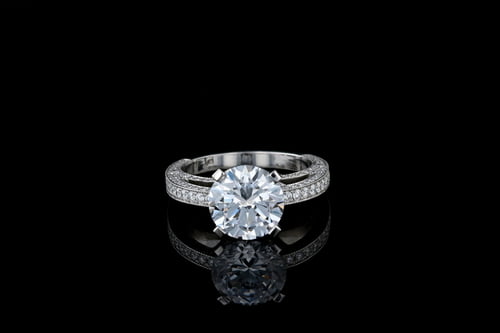 Three Sided Pave' Round Solitaire 3 Sided Milgrain Pave’