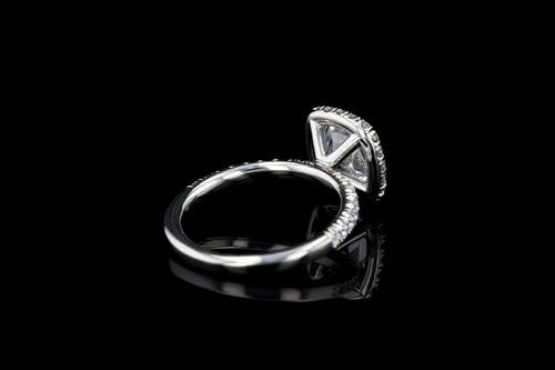 Cushion Halo Engagement Ring One Row Pave' Diamond Band