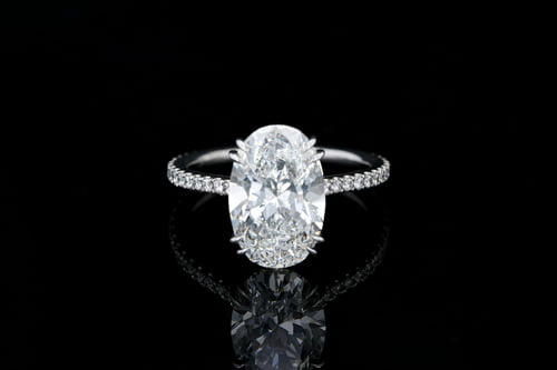 Side Stone Oval Solitaire Pave' Bezels & Band