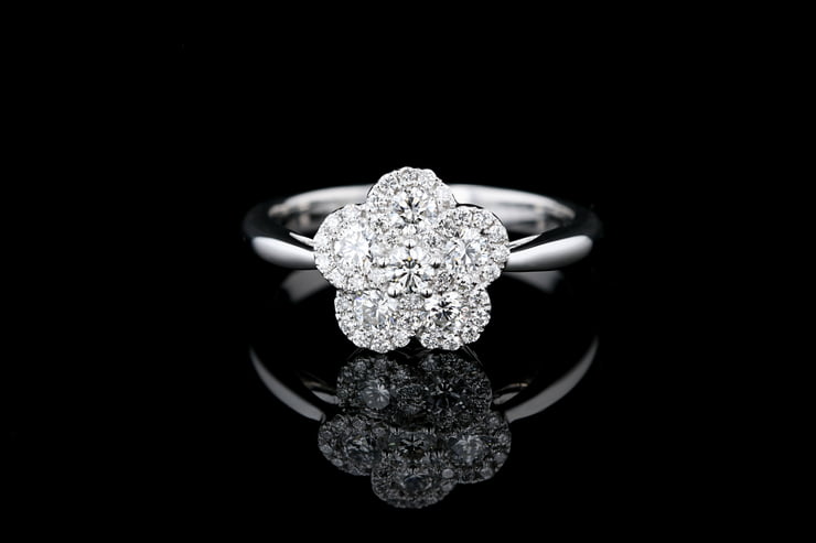 Pave' Diamond Flower Ring