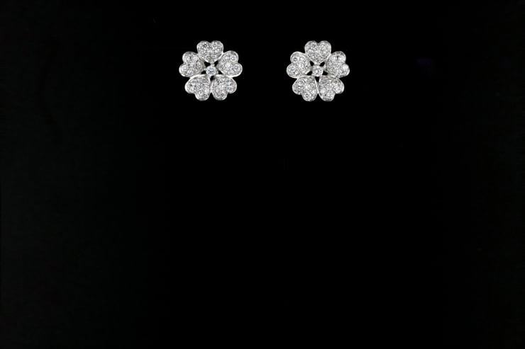 Flower Diamond Earrings with Pave'-set Heart Petals