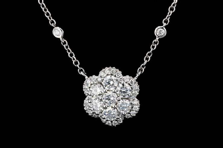 Diamond Flower Necklace with Bezel-Set Diamond Chain