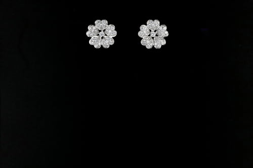 Earrings Flower Diamond Earrings with Pave'-set Heart Petals