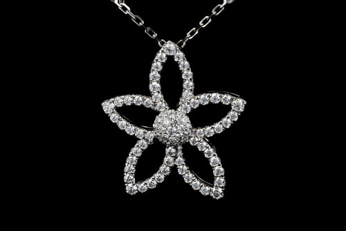 Necklaces Plumeria Flower Pave' Diamond Pendant Necklace