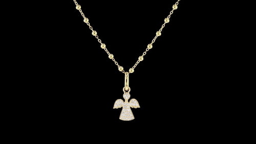 Necklaces Yellow Gold Pave' Angel Pendant