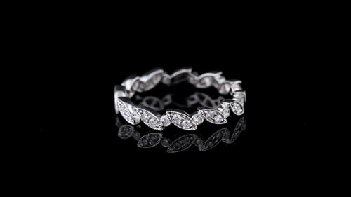 Pave' Stackable Vintage Pave Band with Small Round Diamonds Set in Alternating Marquise and Round Shapes