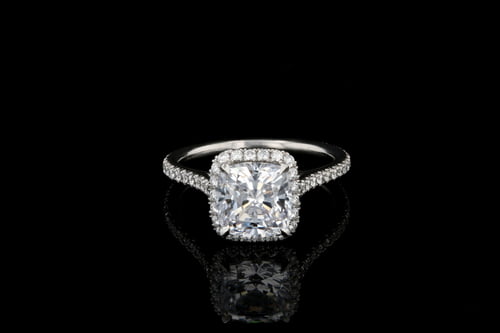 Cushion Halo Engagement Ring with Pave' Set Diamond Band