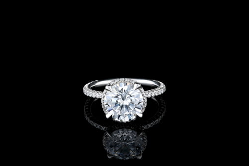 Round Hidden Halo Engagement One Row Pave' Diamond Band