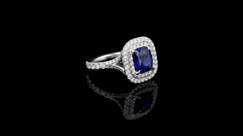 Cushion Sapphire 2 Halo Pave’ Ring