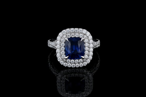 Sapphire Cushion Sapphire 2 Halo Pave’ Ring