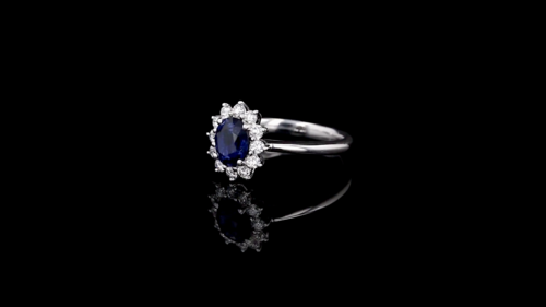 Oval Blue Sapphire Flower Halo