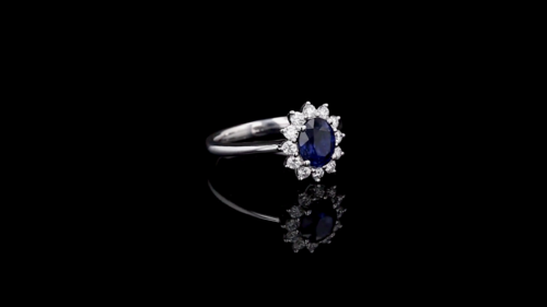 Oval Blue Sapphire Flower Halo