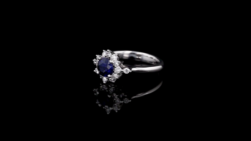 Round Blue Sapphire Flower Halo