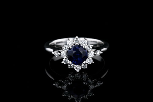 Sapphire Round Blue Sapphire Flower Halo