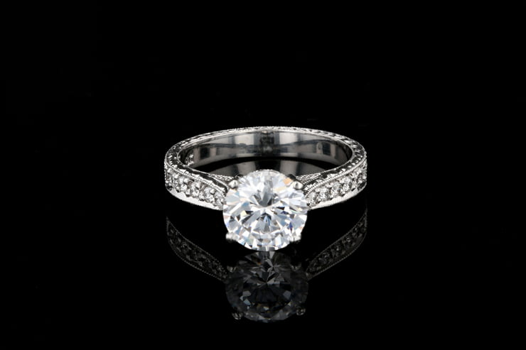 Vintage Milgrain Pave' Solitaire