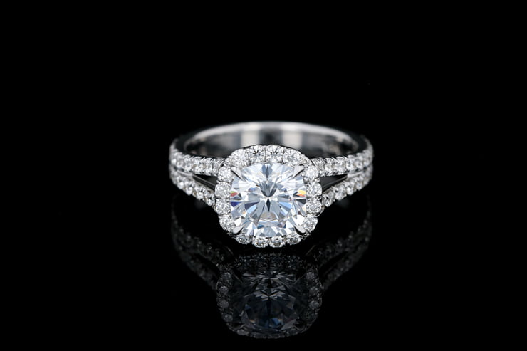 Cushion Halo Engagement Ring Split Shank Pave' Diamond Band