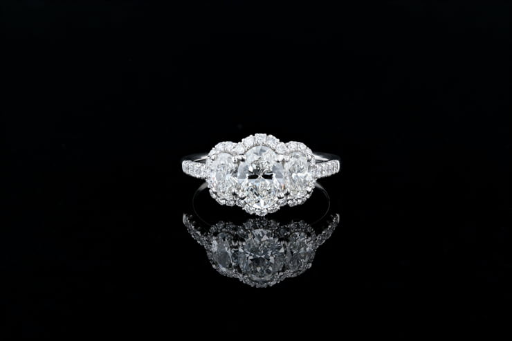 Oval 3 Stone Halo, Pave’ Ring