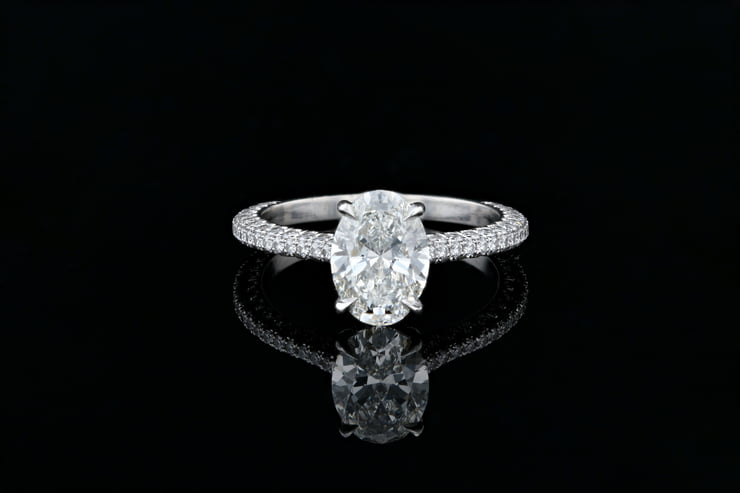 3 Sided Pave' Oval Solitaire Ring