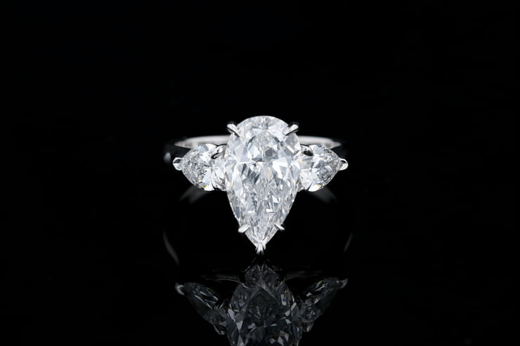 Classic Three Stone Engagement Ring Pear, Pear Diamond Side Stones