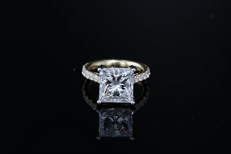 Side Stone Engagement Ring, Princess Cut Diamond - Nathan Alan