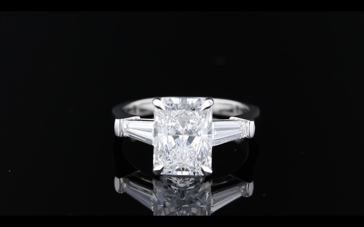 Radiant cut Diamond Centerstone with tapered baguette diamond side stones