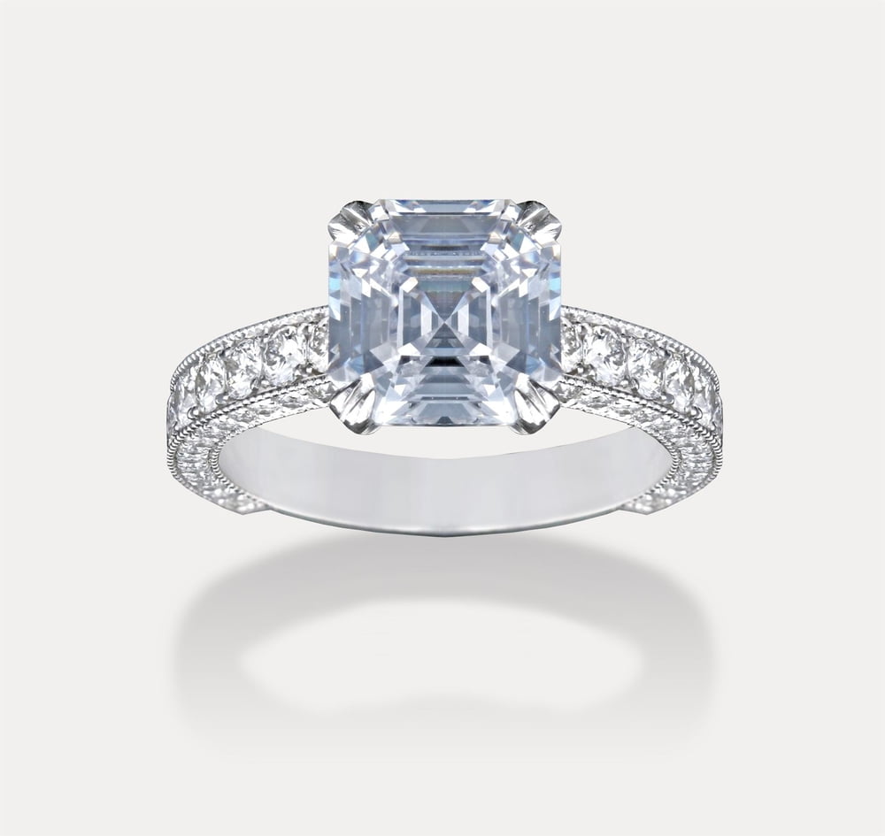 Asscher Cut Three Sided Pavé