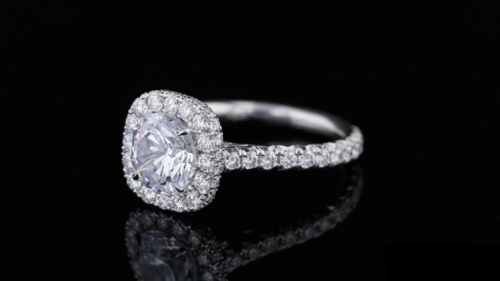 Cushion Halo Engagement Ring Round, One Row Pave' Diamond Band