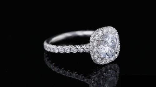 Cushion Halo Engagement Ring Round, One Row Pave' Diamond Band