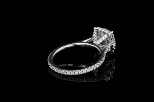 Cushion Halo Engagement Ring with Pave' Set Diamond Band