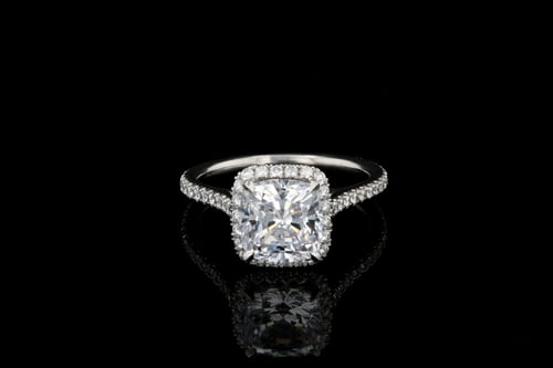 Halo Cushion Halo Engagement Ring with Pave' Set Diamond Band