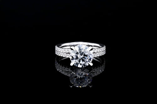 Side Stone Crown Solitaire 2 Row Pave’ Band