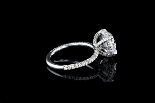 Round Hidden Halo Engagement One Row Pave' Diamond Band