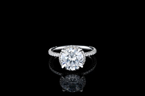 Halo Round Hidden Halo Engagement One Row Pave' Diamond Band