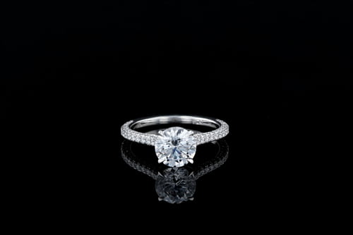 Three Sided Pave' Round Solitaire Thin 3 Sided Pave’ Band