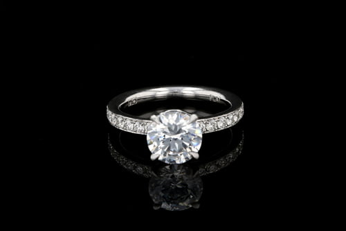 Side Stone Round Center Bright Cut Pave' Ring
