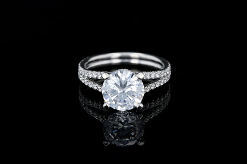 Side Stone Classic Split Shank Pave' Ring