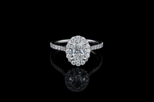 Oval Halo Engagement Ring Oval, One Row Pave' Diamond Band