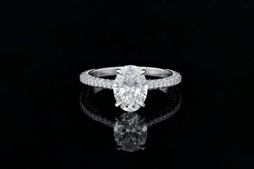 Solitaire 3 Sided Pave' Oval Solitaire Ring