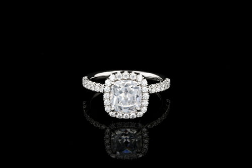 Cushion Halo Engagement Ring One Row Pave' Diamond Band