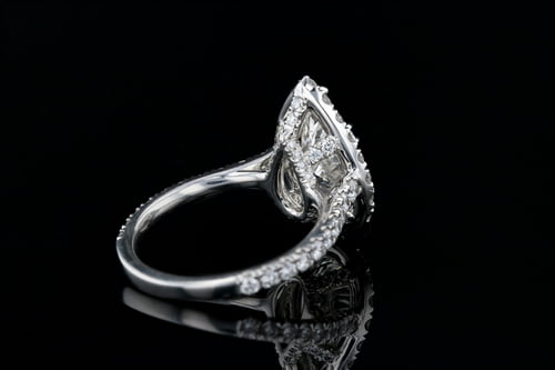 Pear Halo Engagement Ring, One Row Pave' Diamond Band