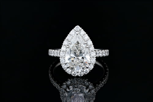 Pear Halo Engagement Ring Pear, One Row Pave' Diamond Band