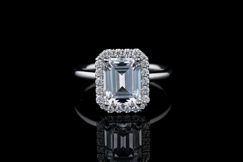 Halo Emerald Cut Pave' Halo, Gold Band