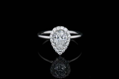 Pear Halo Engagement Ring 18K White Rose Plain Band