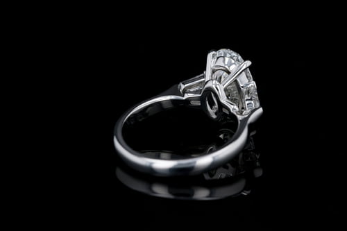 Classic Three Stone Oval Engagement Ring, Bullet Side Stones