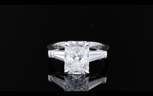 Three Stone Classic Three Stone Engagement Ring Radiant, Tapered Baguette Side Stones