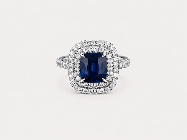 Blue Sapphire Cushion Double Halo