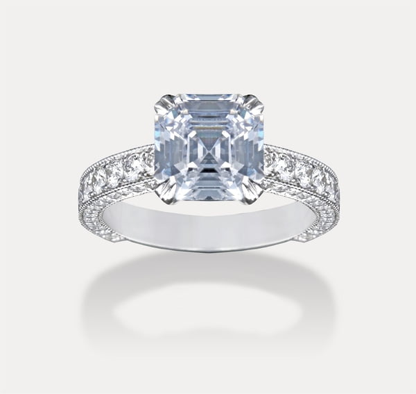 Asscher Cut Three Sided Pavé