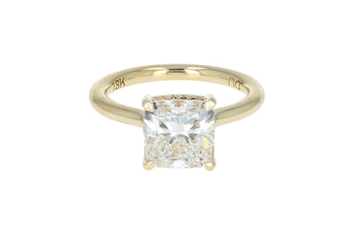 Cushion Diamond Hidden Halo Yellow Gold Open Shank Solitaire